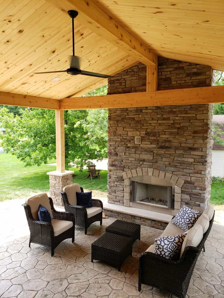akron outdoor fireplace builder covered patio